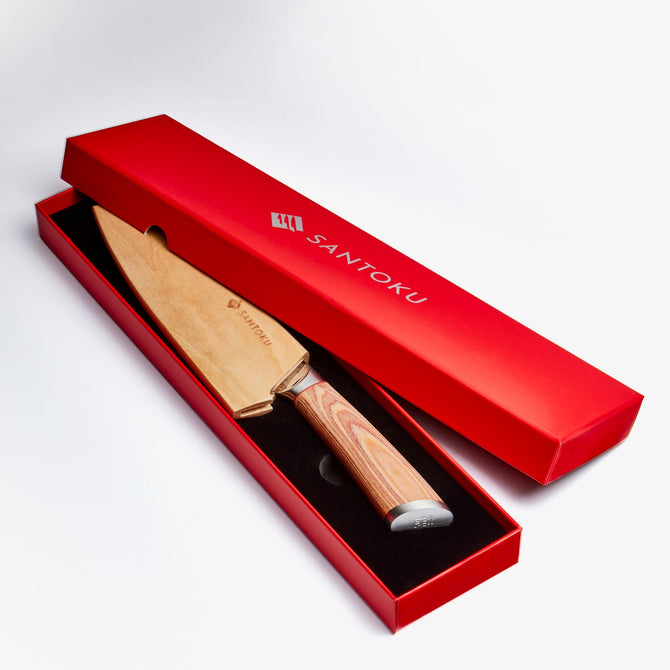 हरुता 7 इंच वीजी 10 जापानी दमिश्क स्टील सेंटोकू चाकू लकड़ी के हैंडल और स्कैबर्ड के साथ