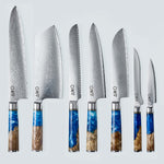 Aiko Blue Damascus Steel Knife with Coloured Blue Resin Handle